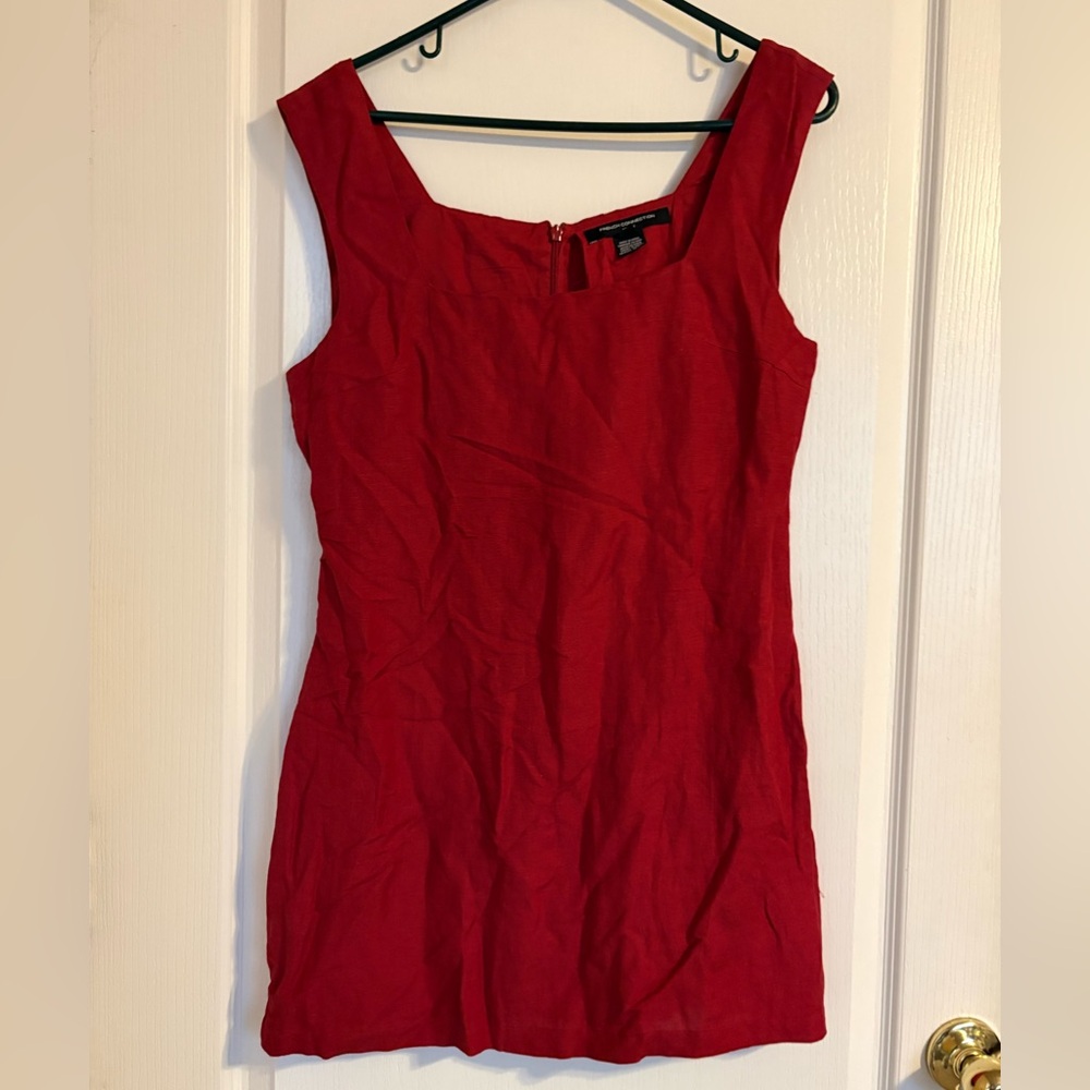 French Connection Red Linen Blend Mini Dress Size‎ 8 Party Festival Cocktail